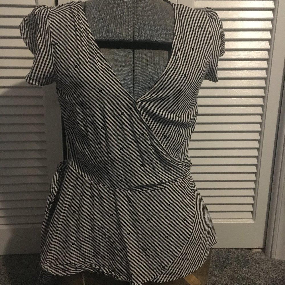 Loft Striped Wrap Blouse With Polka Dots